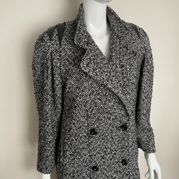 GENUINE VINTAGE Aritzia Style 80s Tweed Shoulderpads Double Breasted Jacket Coat - Picture 4 of 8